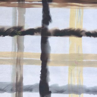 Yellow white grey black brown color abstract checks design bold crossing colorful lines poly fabric main curtain